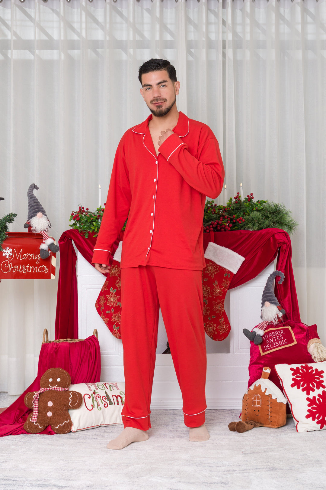 PIJAMA NAVIDEÑA CAMISERA ROJO 