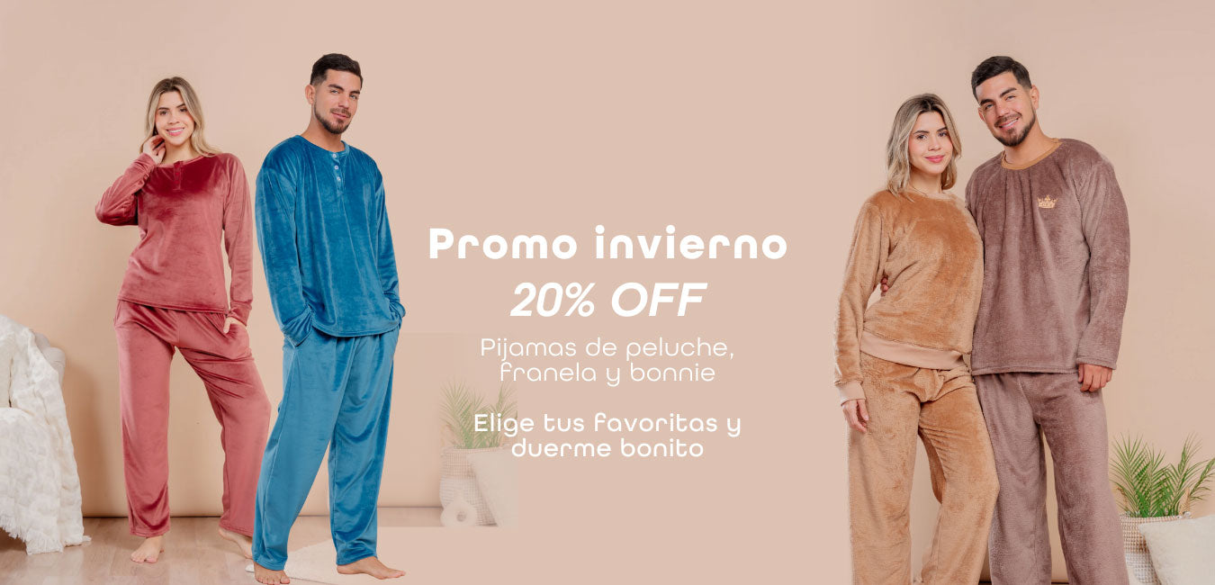 Promo invierno 20% off -Franela peluche y bonnie- Pijamas y batas Soñaliere