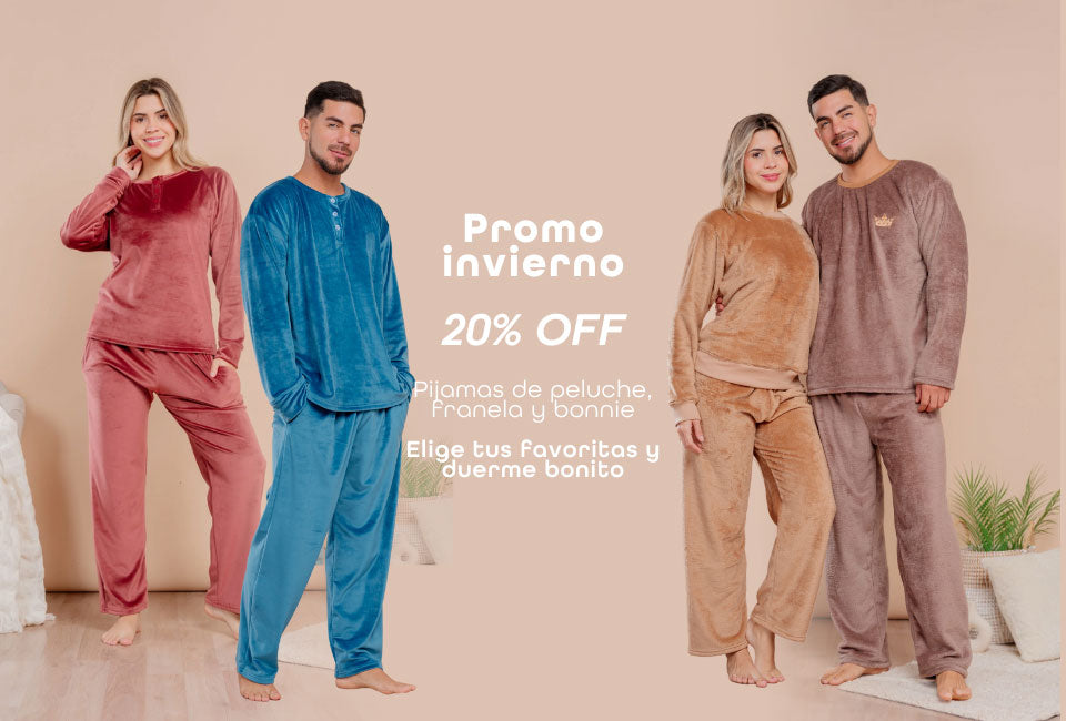 Promo invierno 20% off -Franela peluche y bonnie- Pijamas y batas Soñaliere